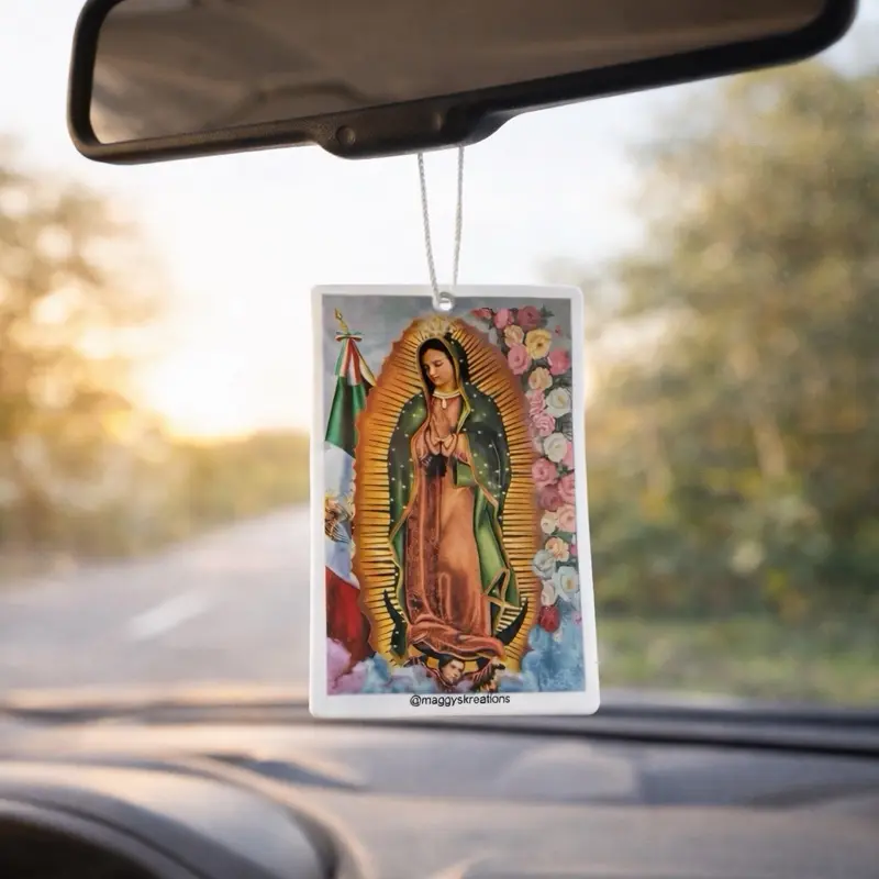 Virgen de Guadalupe Car Air Freshener | Long Lasting Hanging Auto Freshener | Catholic Car Decor