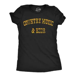 Womens Country Music and Beer Funny T Shirt Sarcastic Graphic Tee for Ladies Funny Womens T Shirts Cute Vintage Fashion Casual Ladies T-Shirt Gift Beer Tops for Women Funny Music Top Women's Novelty Tees Black -