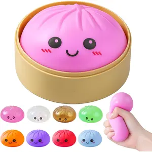 Dumpling Squishies, Glitter Dumpling Mystery Box, Colorful Dumplings Stress Balls Fidget Sensory Toy, Stocking Stuffers with Food Steamer Stretchy Desk Toys (Pink)