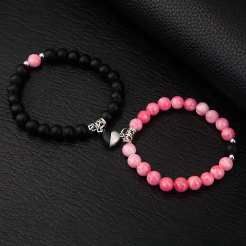 【Black Friday】Magnetic Heart Charm Beaded Bracelet, Fashionable Couple Bracelet for Women & Men, Matching Heart Bracelets, Trendy Versatile & Exquisite Jewelry as a Birthday Gift, Heart-Shaped Bracelet, Bracelet with Pendant
