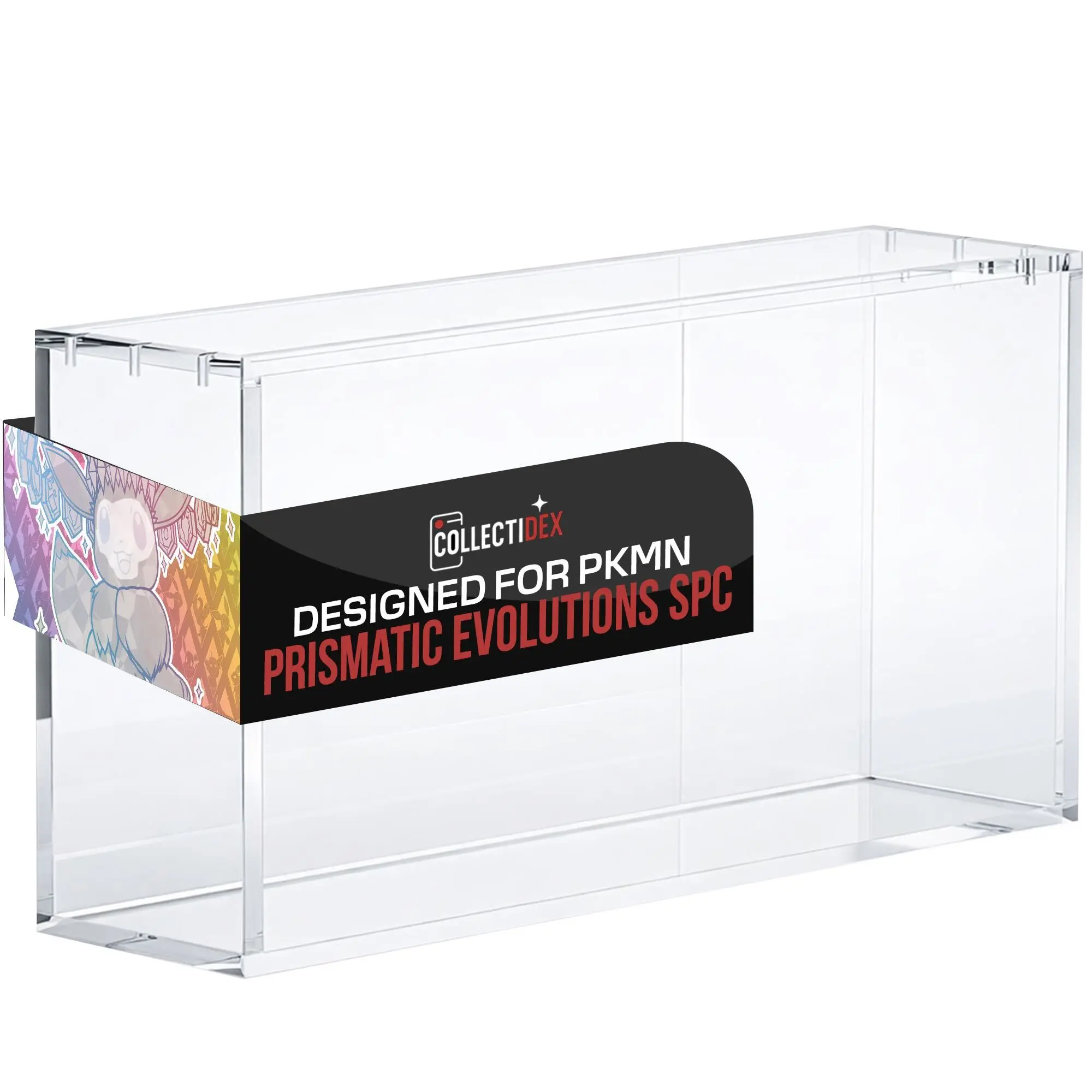 Collectidex Prismatic Evolutions SPC Box Acrylic Display Case with Magnetic Lid - 8 + 5mm Thick Acrylic with 5x3mm Magnets - Compatible with Prismatic Evolutions Super-Premium Collection Box