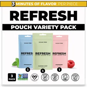 Refresh Gum Best Selling Bundle, Xylitol – Sugar Free Chewing Gum Pouch, Natural Flavor & Organic Ingredients – Long Lasting, Plant-Based, Non-GMO – 3 pack of 45 Pieces Coconut