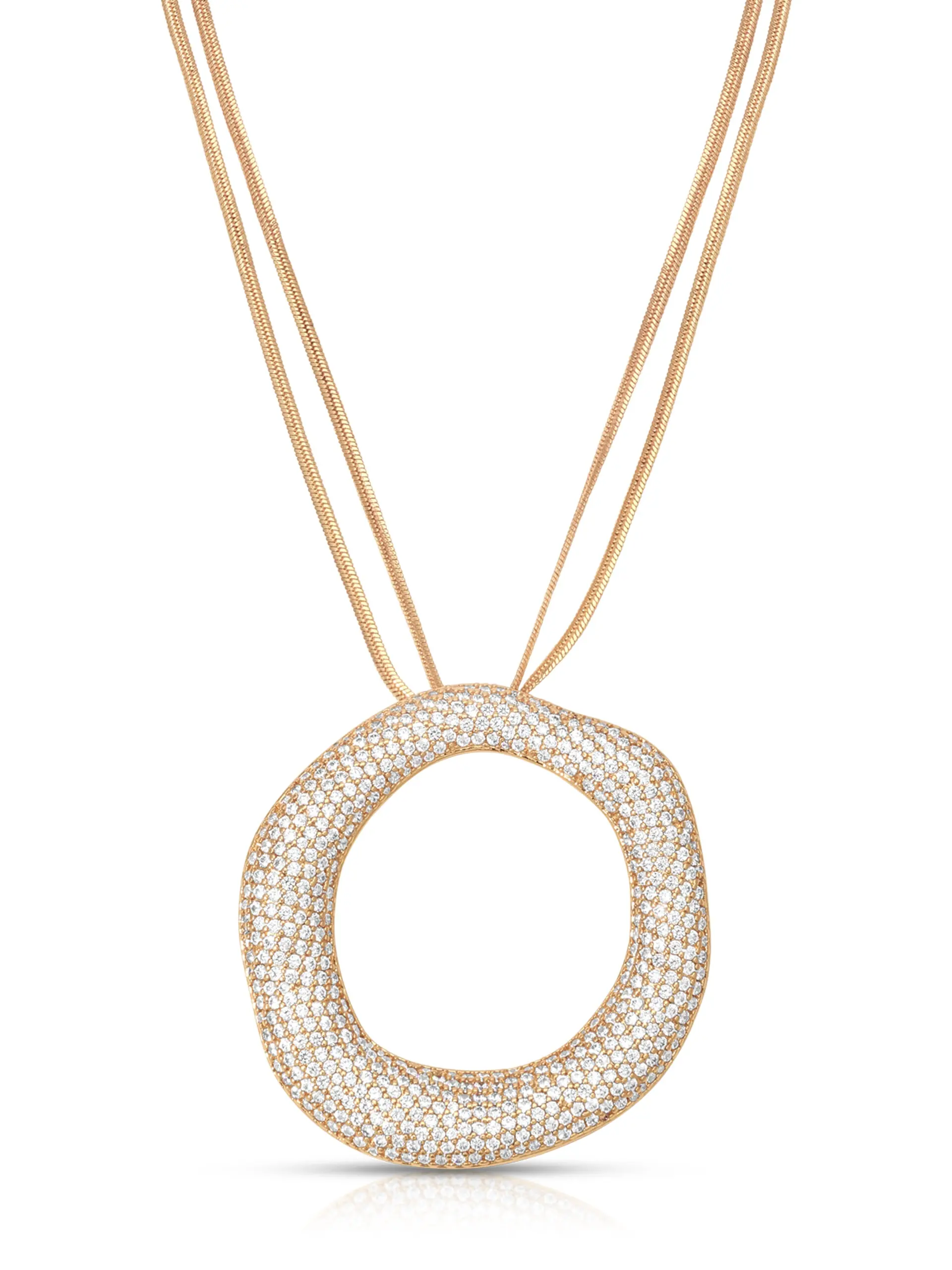 Open Circle Pavè Necklace 18k Gold Plated Zinc Brass Cubic Zirconia 12.5" Chain 6" Pendant Clasp Jewelry