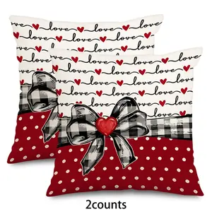 Valentine's Day Themed Cushion Cover, 2 Counts/set Square Bow Pattern Pillow Cover without Filler, Household Decoration Supplies for Home Living Room Bedroom