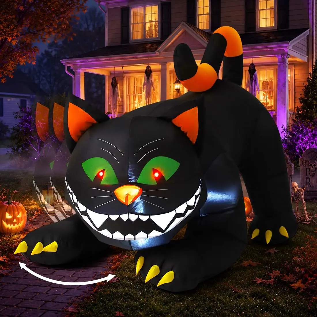 6 FT Waterproof Halloween Inflatable Black Cat Novelty Toy - Inflated Fabric, Moving Head, Built-in LEDs, Outdoor/Indoor Decor for Lawn, Porch Halloween Parties