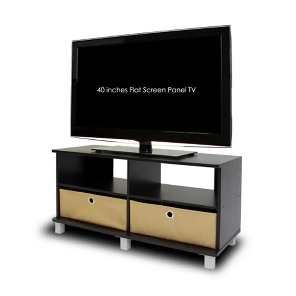 Entertainment Center with 2 Bin Drawers, Espresso & Brown - 19 x 37.8 x 15.6 in.