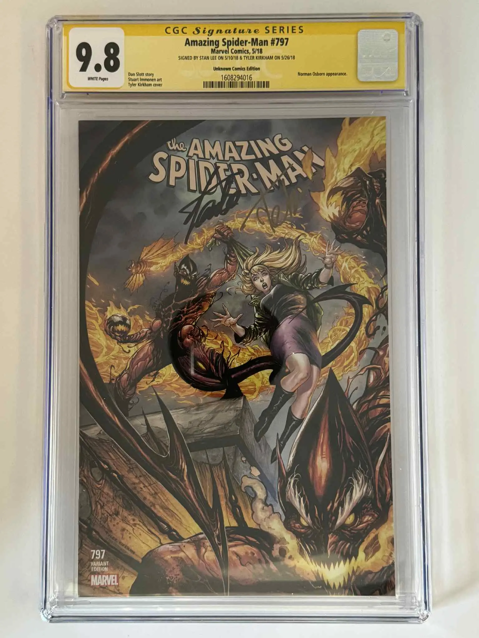 The Amazing Spider-Man #797 Collector's Edition CGC 9.8 Yellow Label Retailer Exclusive Variant - Double Signed Comic by Tyler Kirkham, Stan Lee