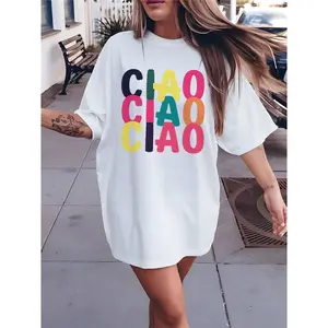 Womens Cotton Graphic T Shirt Ciao Letter Print Crewneck Short Sleeve Casual Streetwear Soft Breathable Summer Everyday Tee For Travel Brunch Beach