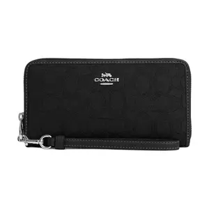 Coach Zip-Around Wallet with Signature Jacquard Leather and Logo Zipper Closure for Women