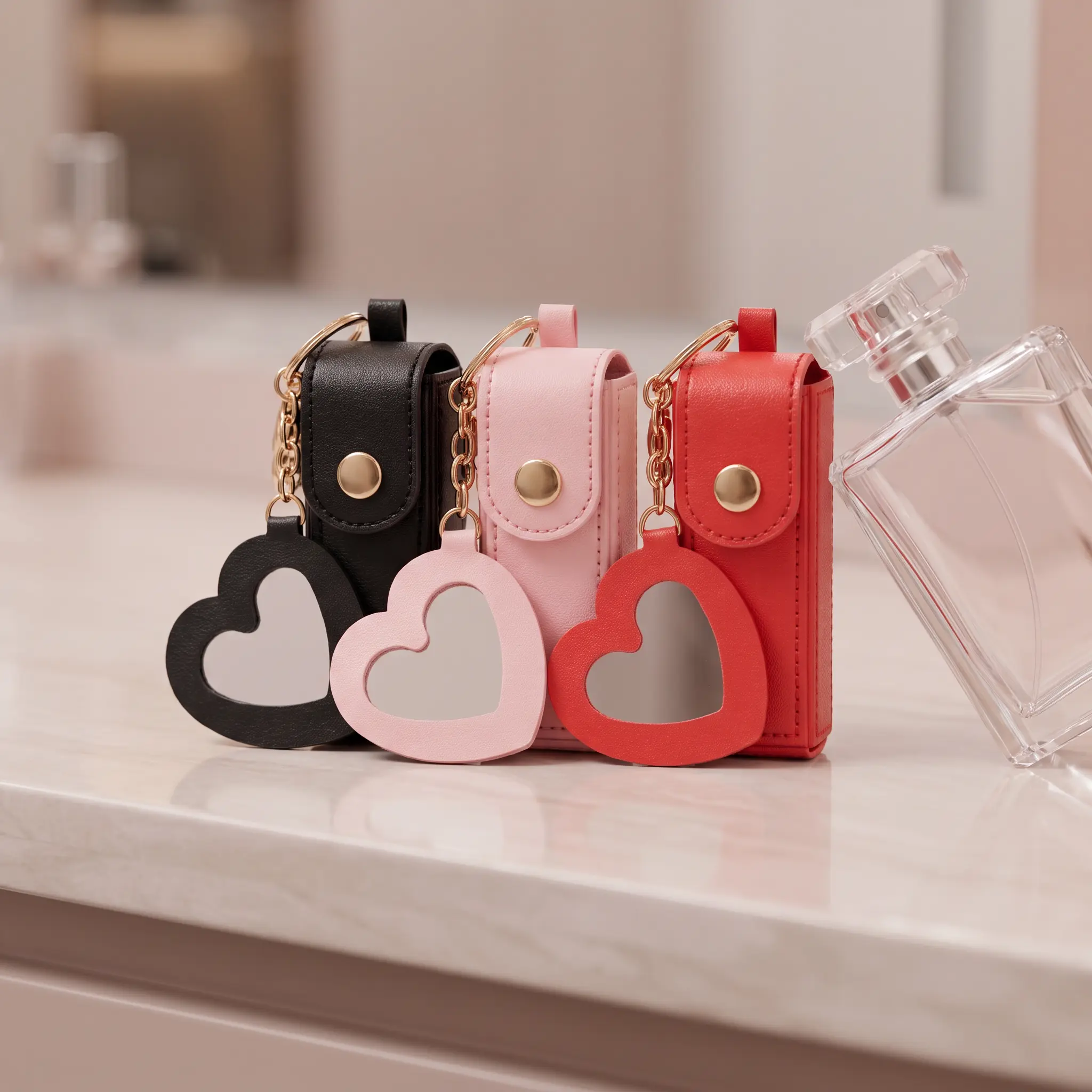 【SummerWins】Mini Leather Lipstick Case with Heart Charm, Portable Makeup Pouch for Lip Balm & Small Essentials