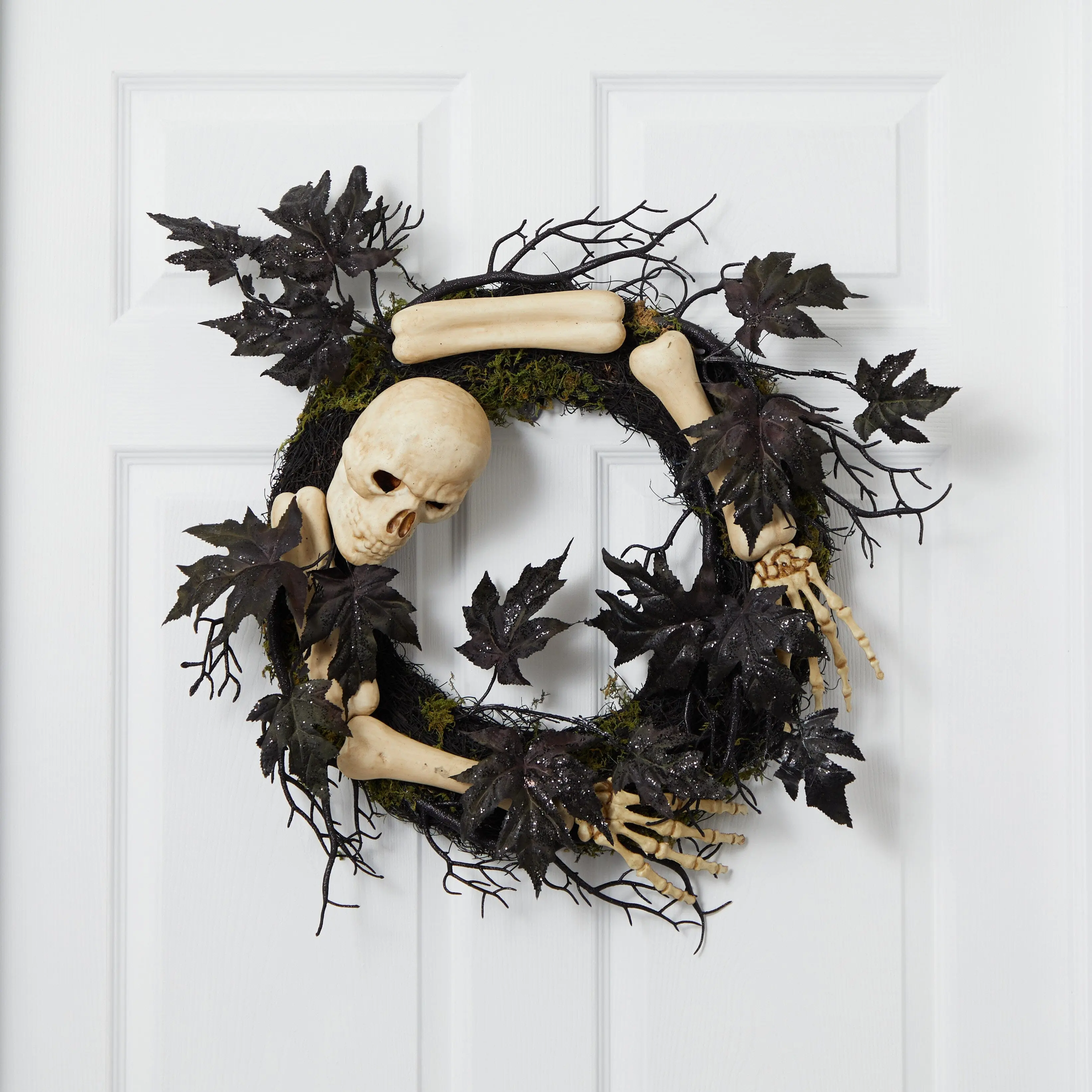 24 In Halloween Skull and Bones Figural Wreath - 3D Popup Skull Theme Home Supplies, Festive & Party Wall Room Decorations, Garlands & Swags