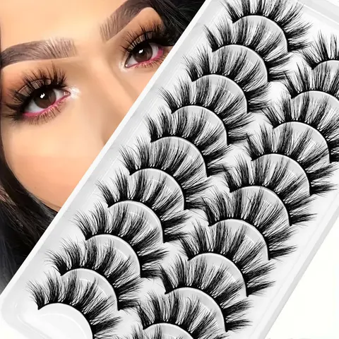 10 pairs of 6D artificial mink eyelashes, High quality eyelashes, natural false eyelashes, fluffy dramatic eyelashes, Mega volume lashes, eyelash extension, Self Adhesive Lashes, Pop On Lashes, Wispy Volume Set