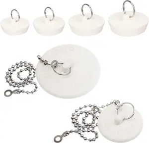 6 Packs Tub Stopper, Rubber Bathtub Stoppers Drain Plug, 2 count 15" Stainless Steel Beaded Chain, 6 Different Sizes  Bathroom Plug Fit for Kitchen, Bathroom Bath tub and Laundry Sink, White