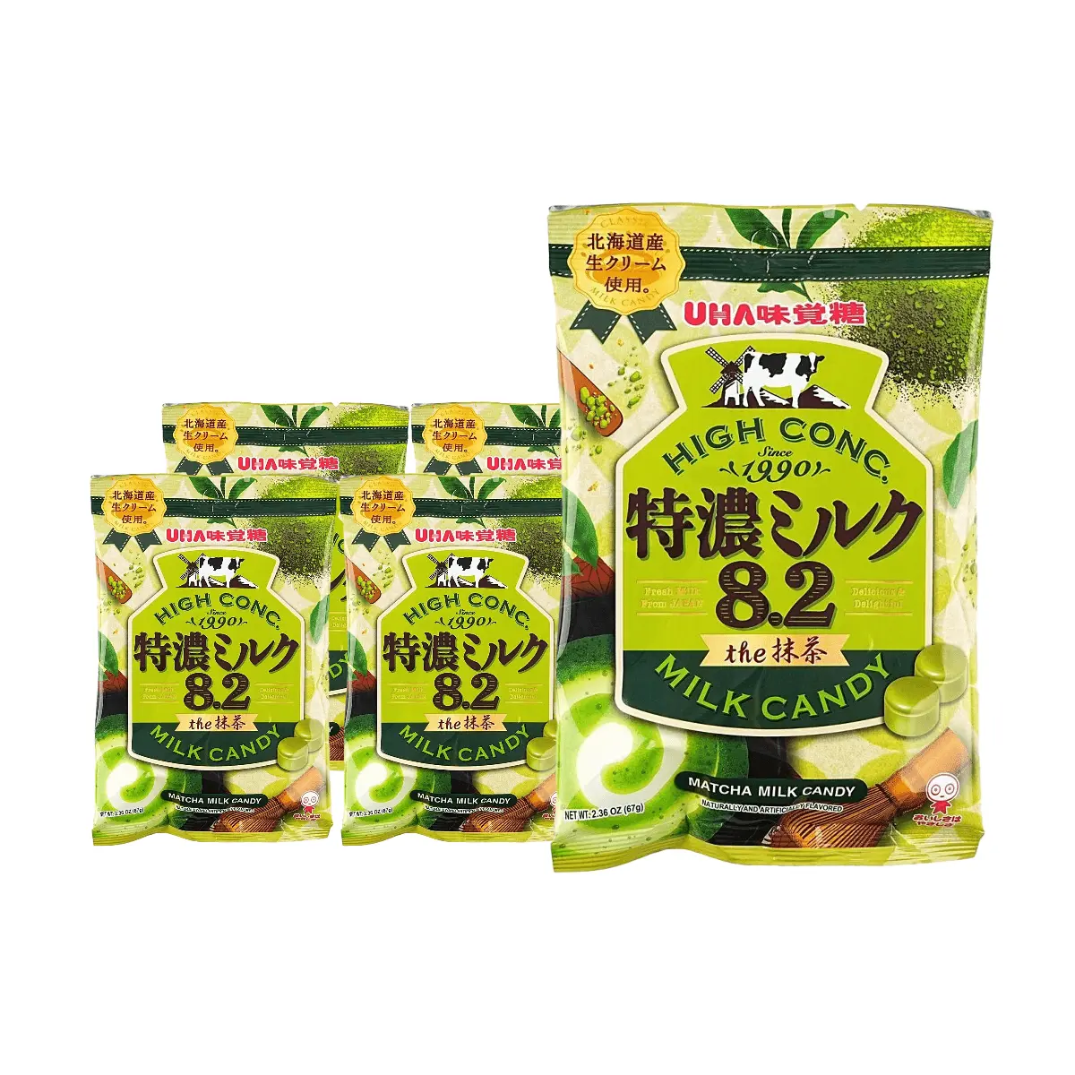 UHA Mikakuto Rich Matcha Milk Candy 5 Bags - Authentic Japanese Green Tea Flavor, Individually Wrapped, Bulk Pack 335g