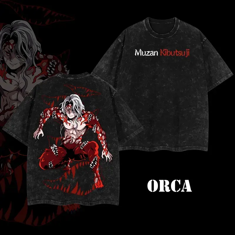 [Orca] Limited Muzan Kibutsuji Demon - DEMON SLAYER 1.3 Kimetsu no Yaiba Retro Vintage Washed Tee Vintage Graphic 90s, Unisex Oversize Anime Manga Acid Washed Lightweight Cotton T-Shirt, Hoodies & Sweater Wash Gift For Anime Fan, Anime Lover