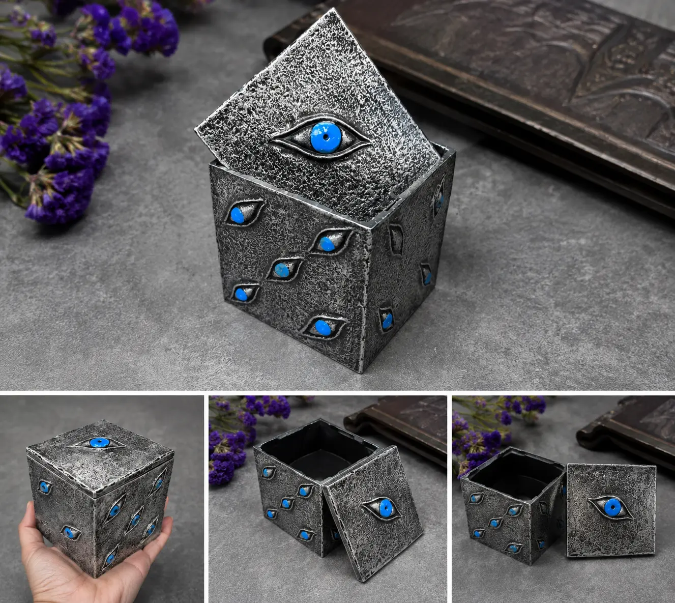[Lark Pine] JJK Anime Prison Realm Storage Cube Box - Gothic Resin Eye Trinket Jewelry Box, Piggy bank, Seal Prop Decor for Fans, Cute Facial Expressions Design for Hat Storage, Desk & Bedside Table Display, Ideal Gift for Friends and Lovers, sohochic
