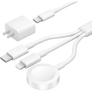 SANPRIO 3 in 1 Magnetic iWatch Charger with USB-C Fast Charging Cable 6FT 20W Wall Charger for iPhone Apple Watch Series Ultra SE 9 8 7 6 5 4 & iPhone 16/15/14 - Smartphone