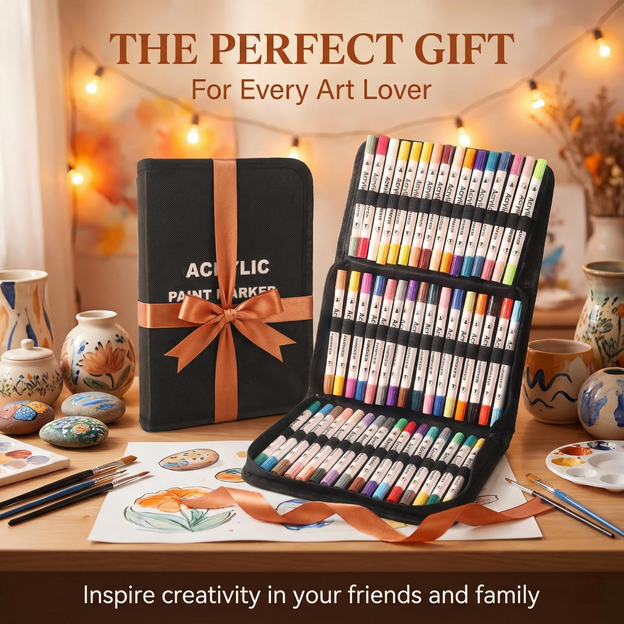 48 Acrylic Paint Markers, Large Capacity Acrylic Markers with Long-Lasting Tip, Professional Art Supplies for Rock Painting, Ceramic, Glass, Wood, Canvas, Fabric, Crafts