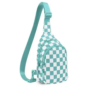 Trendy Checkered Sling Bag for Women Water-Resistant Nylon Crossbody Chest Bag Lightweight Fanny Pack for Travel Workouts Everyday Use Viral on TikTok