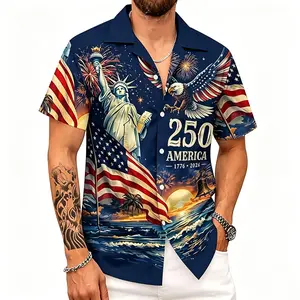 America 250th Anniversary Hawaiian Shirt for Men Women, 1776-2026 Patriotic Button Down Shirt with Statue of Liberty Bald Eagle We The People Graphic, Quick Dry 3D Print Tropical Shirt for 4th of July BBQ Parade Beach Vacation Party XS-5XL