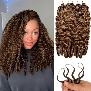 【Big Deal】#4 Chocolate Brown Burmese Curly Crochet Hair Extensions, Miracle Knots Pre-looped Bouncy Deep Wave Crochet Braids 100g/Pack Ready to Wear Glueless