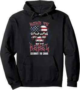 Born To Rebel Skulls American Flag Chaos Grunge Pullover Hoodie - Viqarfaroo Shop 94B0F6XWS32D