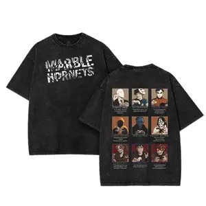 Marble Hornets Creepypasta v2 Washed T-Shirt Double Side Oversize Horror Graphic Tee Soft Cotton Fabric Unisex Gift for Men and Women