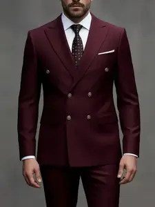 2pcs Men's Slim-Fit Burgundy Wedding & Business Suit Set - Tailored Jacket & Trousers with Collar, Deep Red/Burgundy Color for Groom, Groomsmen, Parties - All-Season Formal Attire Business Attire Clothes (Hand Wash/Dry Clean)