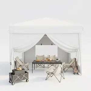 10x10 Pop Up Canopy Tent with 4 Sidewalls, 3 Adjustable Heights Easy Up Outdoor Sun Shade, Includes 4 Sandbags & Carrying Bag, White for Camping Parties Outdoor Events,summerwins
