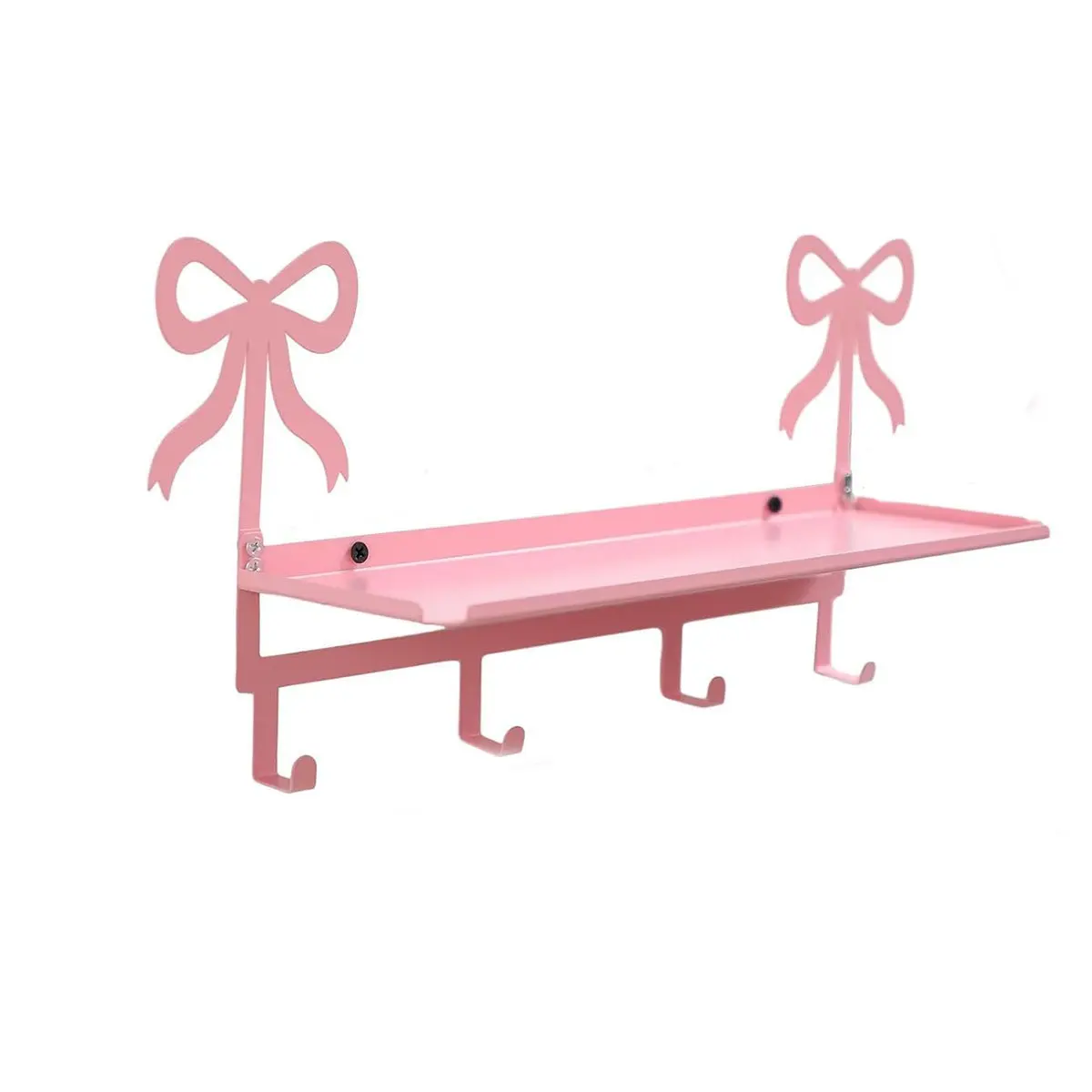 Metal Wall Shelf with Bow Design, Pink, Wall Rack, Decorative, Easy Installation, Space-Saving Multi-Functional Decor, Ideal for Girl Room, Closet, Living Room, Bathroom, Bedroom, Dormitory Organization, Shelfs for Wall