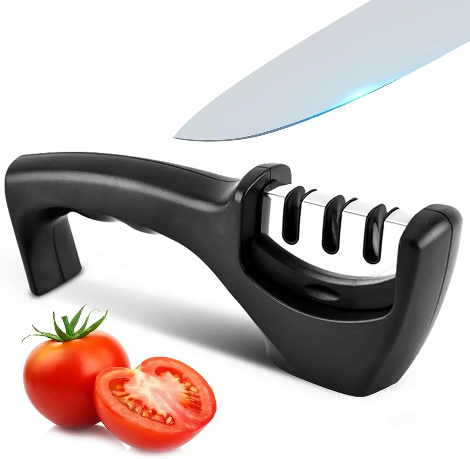 4-in-1 Knife and Scissor Manual Sharpening Accessories Tool : 4-Stage Handheld Sharpener with Ceramic and Steel Steps to Repair, Sharpen, Polish Premium Kitchen Knives, Blades, Scissors