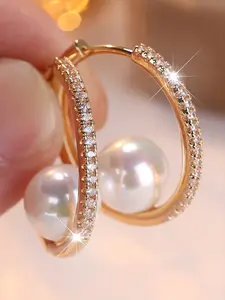 Exquisite hoop earrings for women synthetic pearl stackable design, daily wear jewelry, Valentine's Day gift