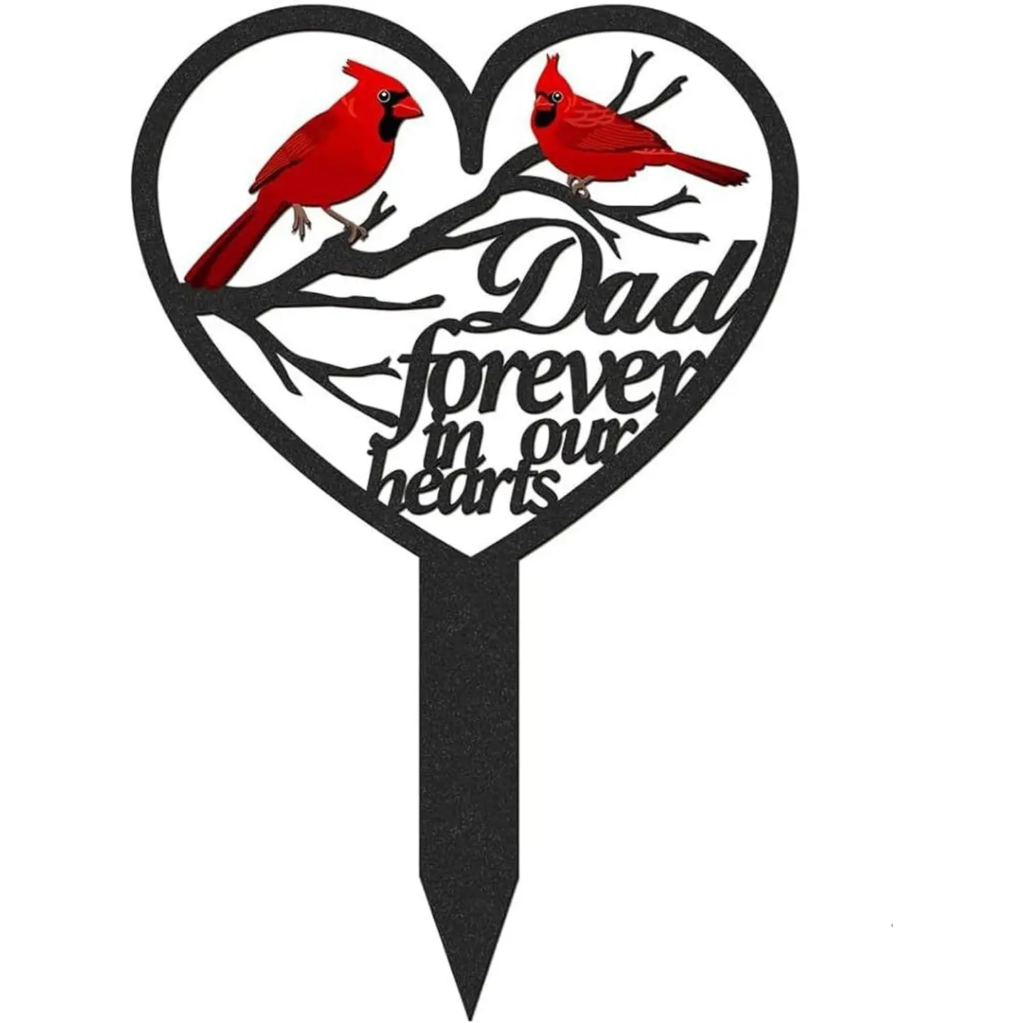Memorial Grave Markers Cardinals Garden Stake Memorial Metal Grave Stake Decoration Heart Memorial Cemetery Stakes for Loss of Mother Father Outdoors Yard Garden Sympathy Decor(Dad)