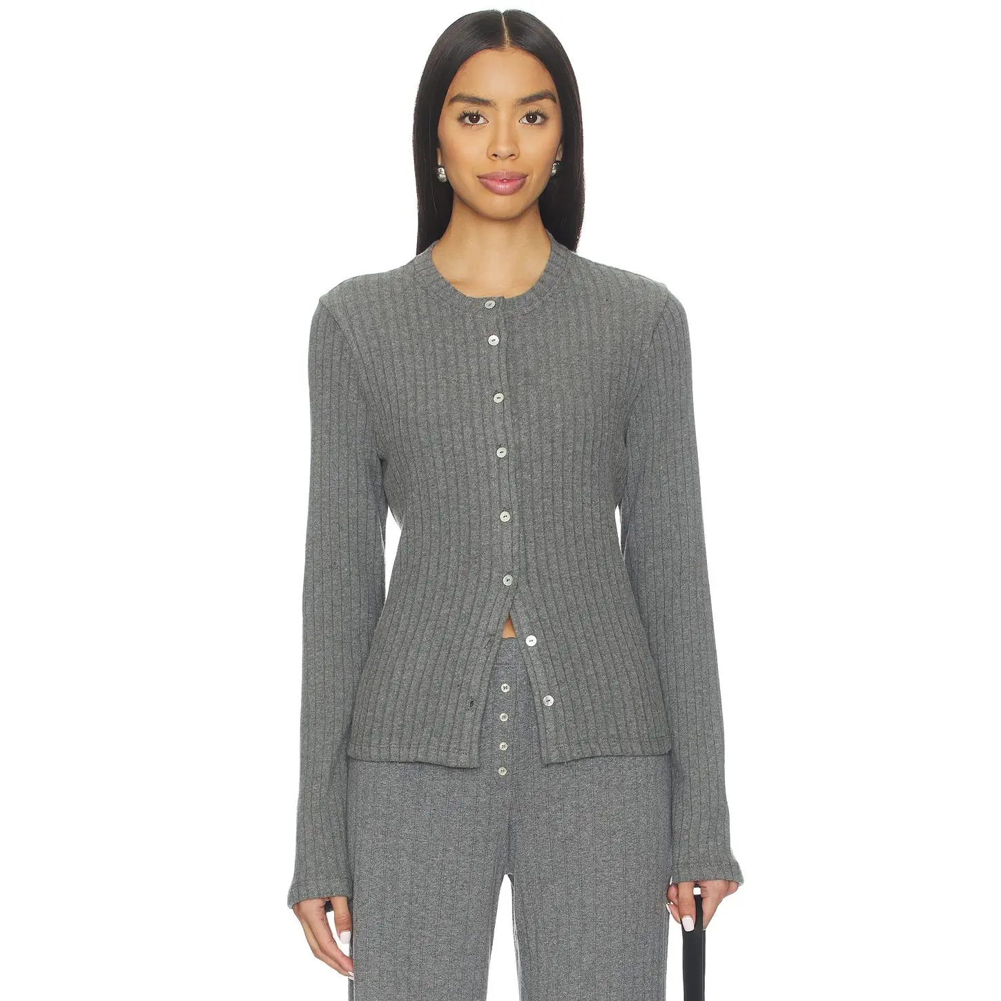 DONNI. The Sweater Rib Cardi in Charcoal Grey