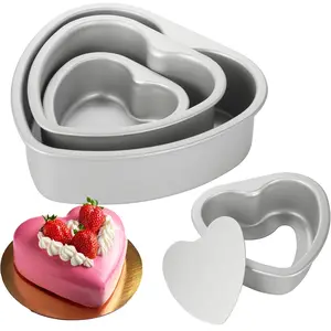3 Pcs Aluminum Heart Shaped Cake Pans with Removable Bottom, 4/6/8/ Inch Nonstick Heart Cake Pan Baking Molds, Cheesecake Pan Chiffon Cake Molds for Birthday, Party, Valentine's Day