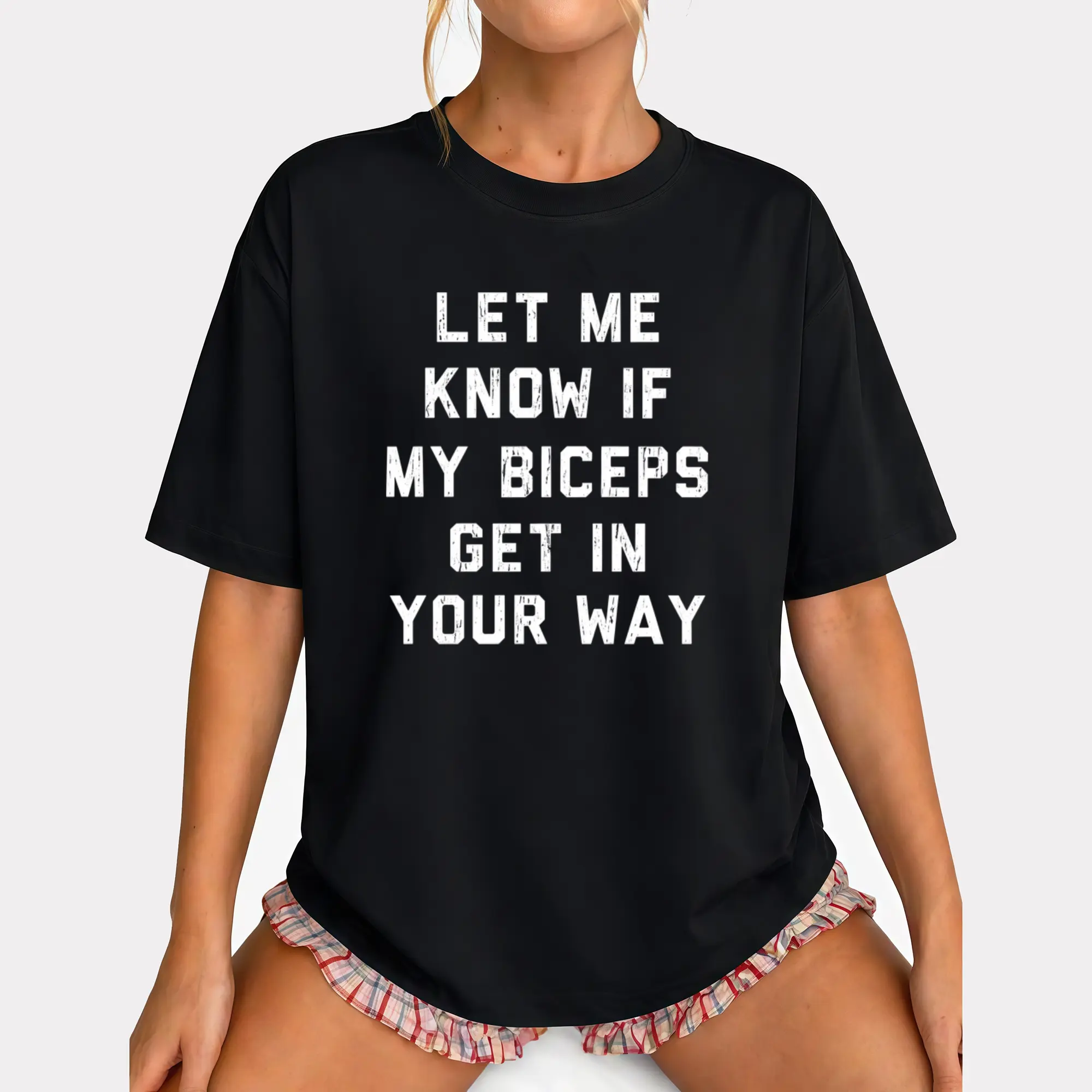 Fashion Crazy Dog T-Shirts Womens Let Me Know If My Biceps Get In Your Way T Shirt Funny Workout Fitness Gym Graphic Tee