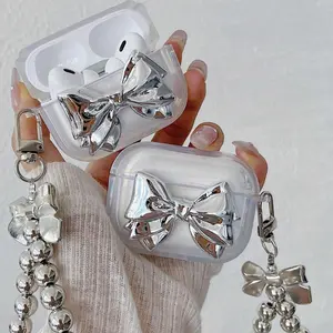 Cute Bowknot Design Earphone Case with Chain, Fashion Earphone Protector Cover, Earphone Accessories Compatible with AirPods 1/2 3 Pro, Headset