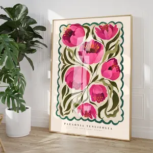 Summer Peony Poster, Quirky Handrawn Art, Peonies Colourful Print, Bright Colourful Wall Decor, Gallery Bathroom Decor, No Frame Poster Prints, Home Decoration