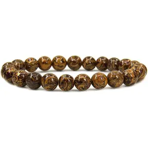 Natural Tiger Skin Jasper Gemstone 8mm Round Beads Stretch Bracelet 7" Unisex