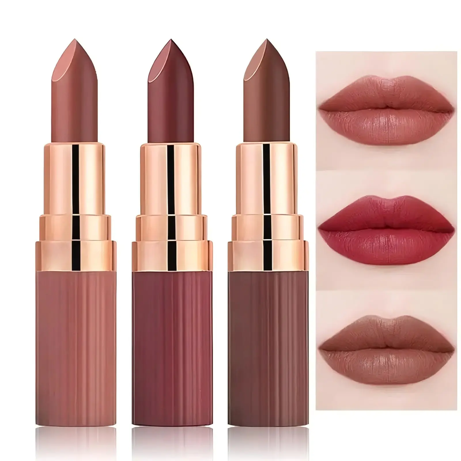 Women's Matte Creamy Velvet Lipstick - Compact, Gentle, Hydrating Cosmetic with Moisture, Nourishing Silky Long-Lasting Waterproof for Office, Daily Wear, Adults (Coral, Ruby Red, Nude Brown Shades), Cruelty Free