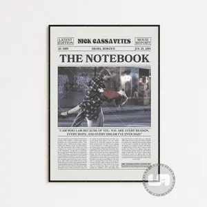 The Notebook Movie, Retro Newspaper Movie Poster No Frame, Black White Wall Art, Vintage Retro Art Print
