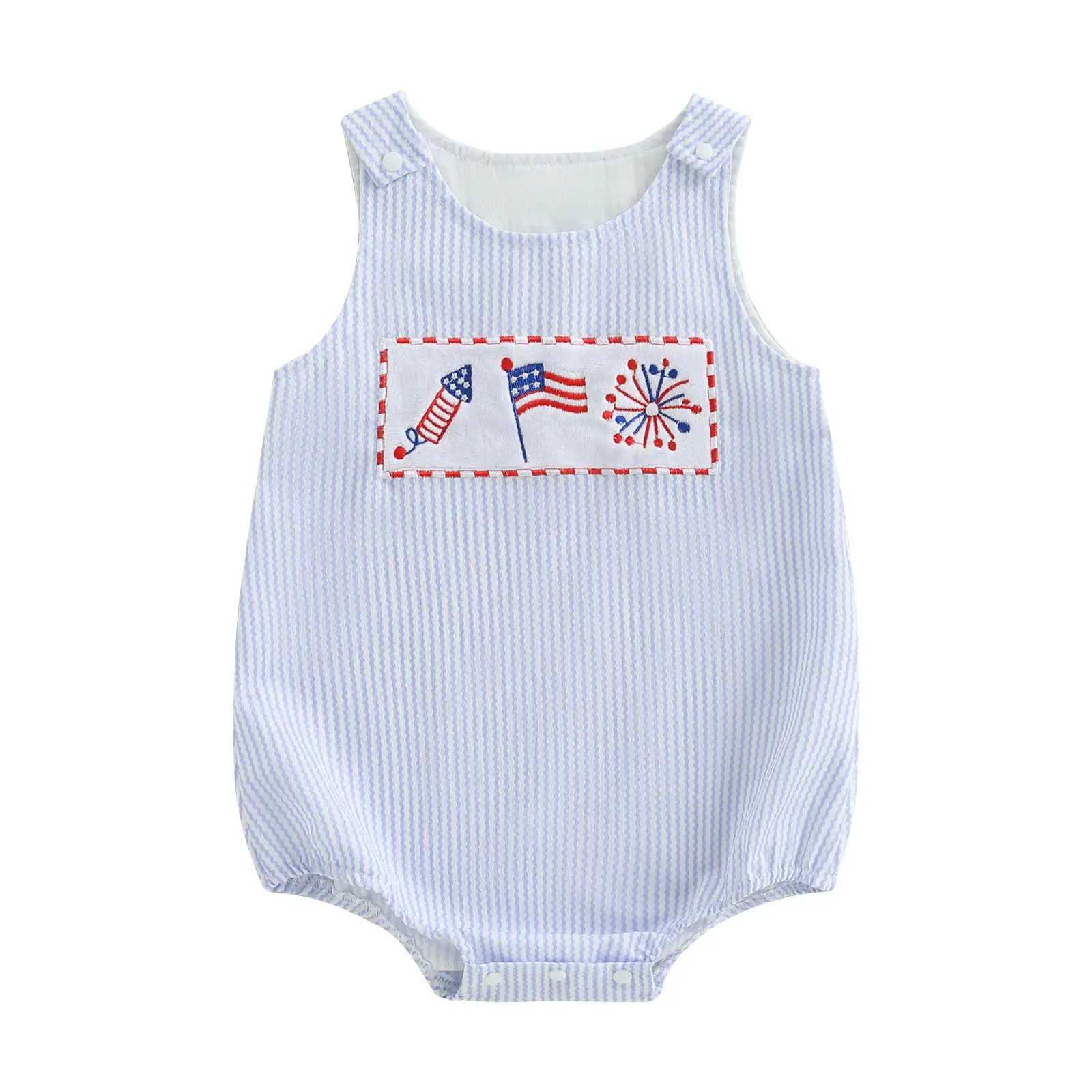 Baby Boys Patriotic Romper Casual Flag/Letter Embroidery Striped Sleeveless Jumpsuit for Newborn Toddler Cute Clothes