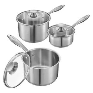 VEVOR Stainless Steel Saucepan Set, 1 QT 2 QT 3 QT Saucepans with Glass Lids, Multipurpose Nonstick Stainless Steel Sauce Pot with Ergonomic Handle, Friendly for Oven, Dishwasher, Induction Cooker