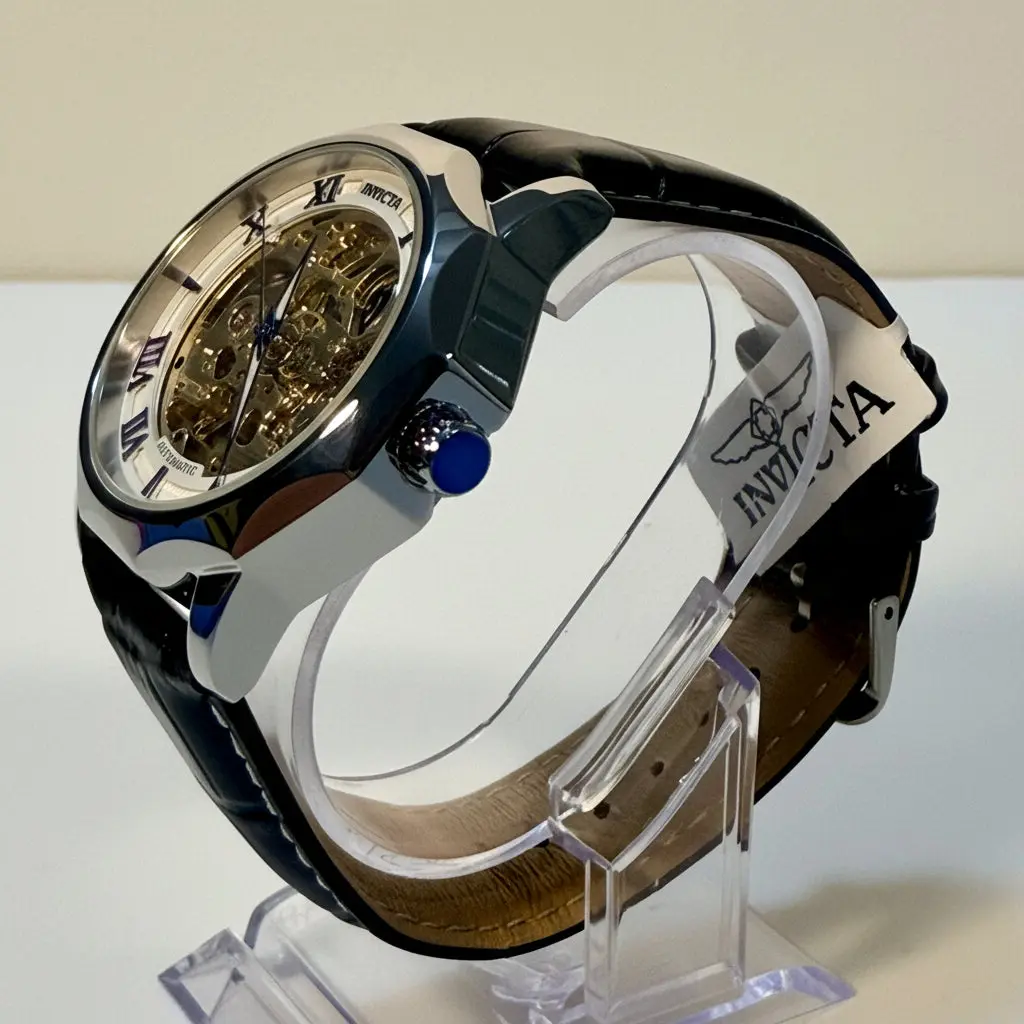 69127 Invicta Objet D Art Epigraph Automatic Skeleton Dial Black Leather Watch