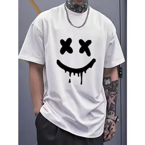 Dripping Smile Face Graphic Tee Unisex Top Streetwear T Shirt Soft Cotton Crewneck Short Sleeve Casual Summer Outfit