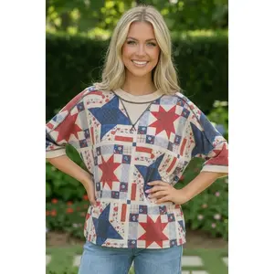 Stars and Patches Quilted Print Top