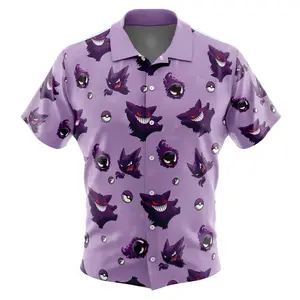 Gengar Pattern Fantasy Beasts Anime Button Up Hawaiian Shirt, Anime Hawaiian Shirt, Summer Vacation Shirt, Cute Anime Aloha Tee