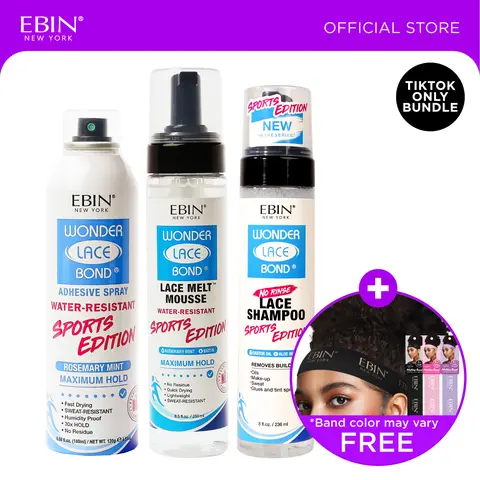 EBIN Sports Edition Adhesive Spray + Melt Mousse + Lace Shampoo Bundle With FREE Melting Band | Maximum Hold, Water Resistant, Rosemary Mint