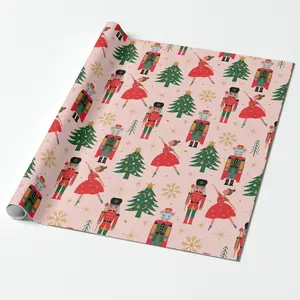 Nutcracker Cute Pink Christmas Christmas Wrapping Paper, Vintage Preppy Christmas Wrap Roll, Navy Red Green Christmas Gift Wrap for Holiday Season, 2025 Perfect Gift Wrap for Friends, Family & Secret Santa