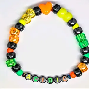 Acidic Kandi Bracelet - Colorful Beaded Design with Bold Lettering for a Vibrant Look